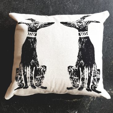 whippet cushion lino print