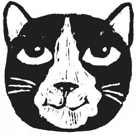 BLACK AND WHITE CAT FACE GREETINGS CARD