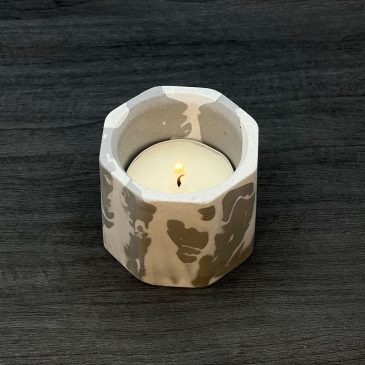 octagonal tea light holder, jesmonite, candle pot, grey and white