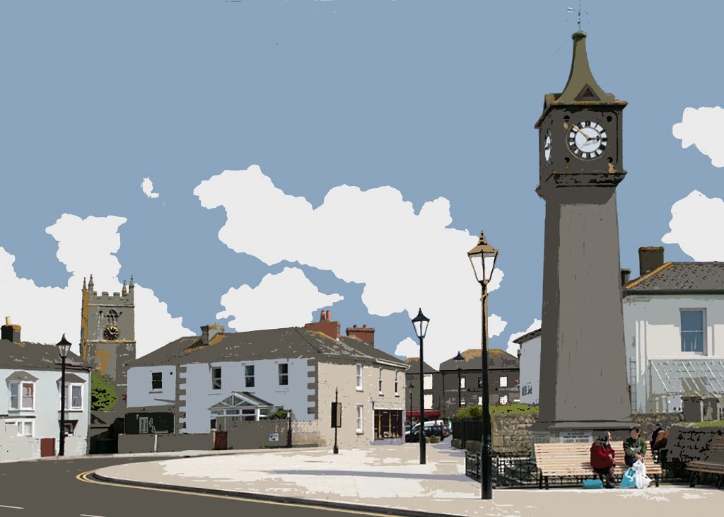 ST JUST CLOCK TOWER GREETINGS CARD