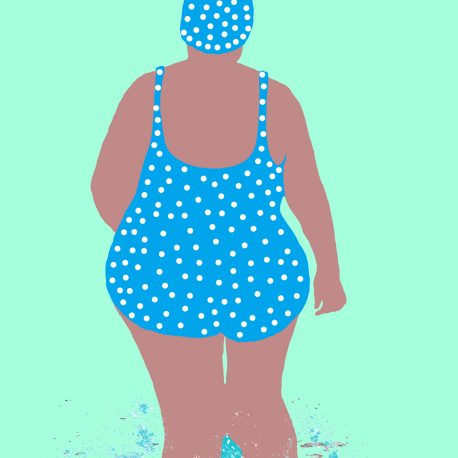 A5 PRINT- MADE BY MABEL - WILD SWIMMER - BLUE POLKA DOTS